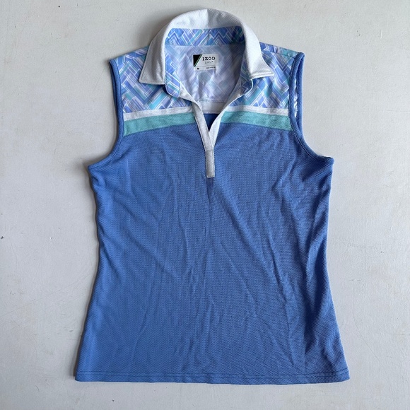 Izod Golf Blue Sleeveless Polo Shirt - Picture 1 of 5